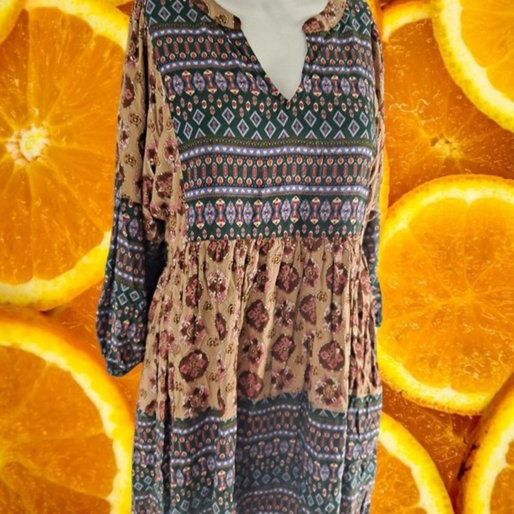 New Jodifl Colorful‎ Patterned 3/4 sleeve Mini Dess Size S RP